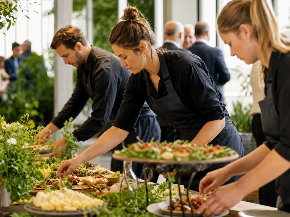 Cateringteam tijdens de voorbereiding van een evenement