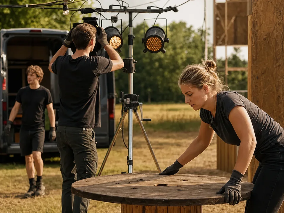 Evenementencrew bouwt techniek en faciliteiten op